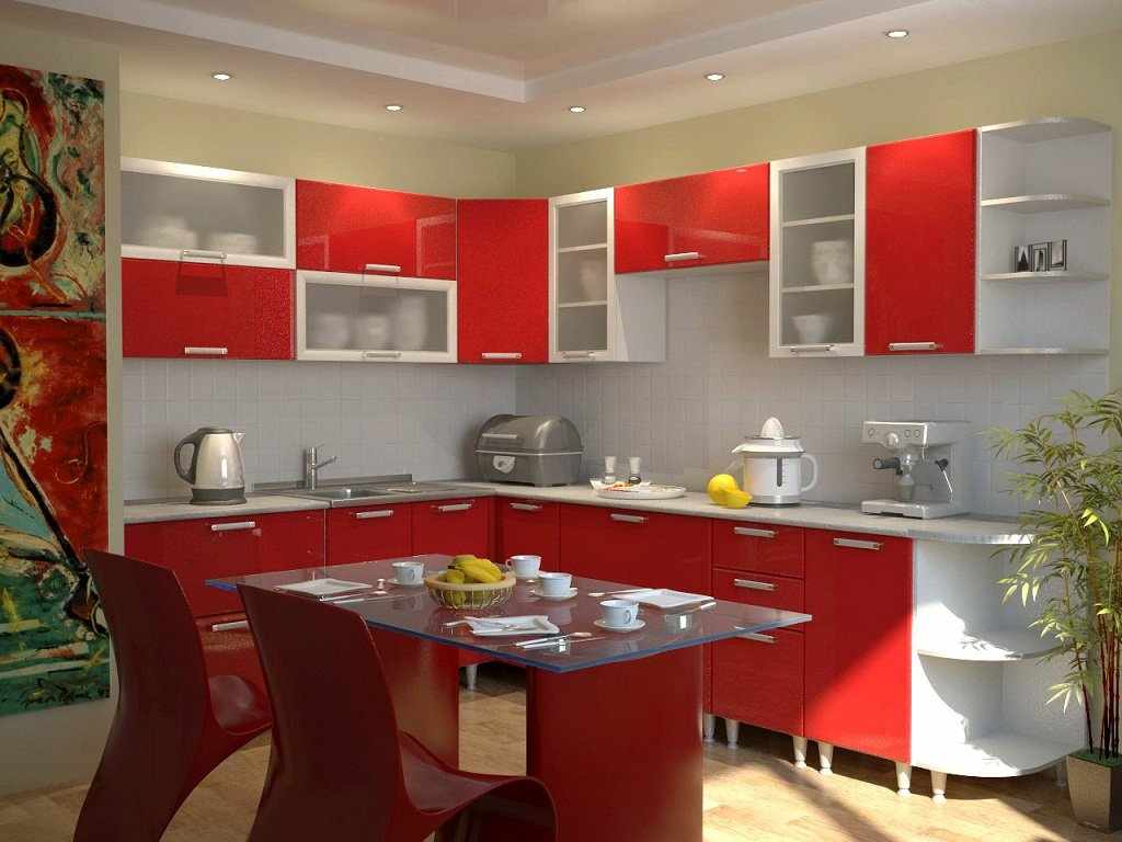 Кухонная мебель с красным фасадом