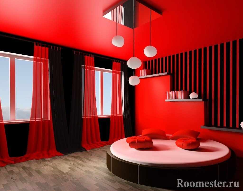 Красно-черный интерьер комнаты