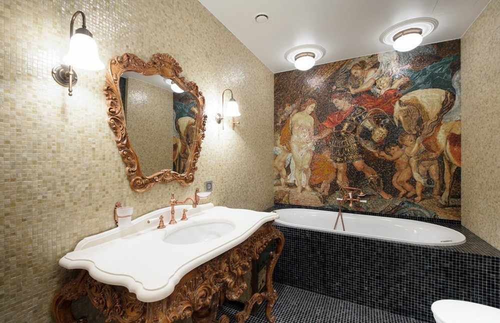 Рисунок из мозаики в ванной