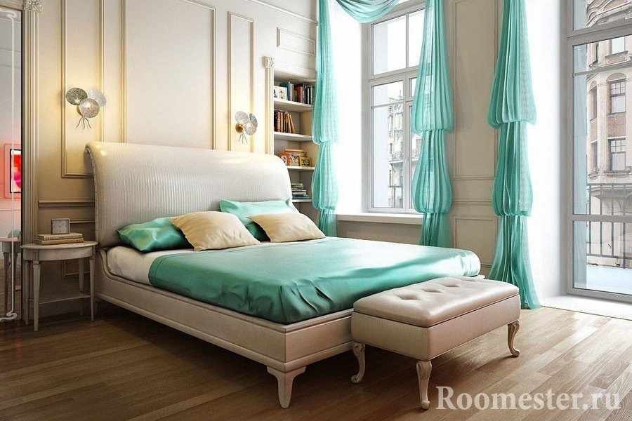 Использование мятного цвета в современном интерьере спальни