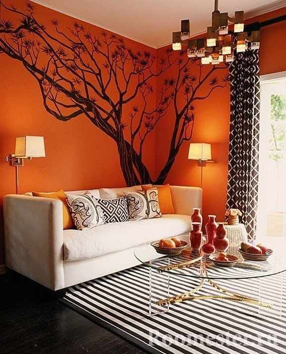 Черное дерево на оранжевом фоне