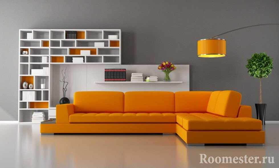 Оранжевая мебель в гостиной