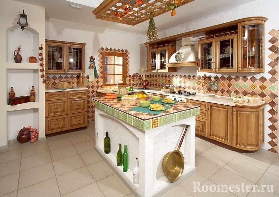 Кухня с островом в русском стиле