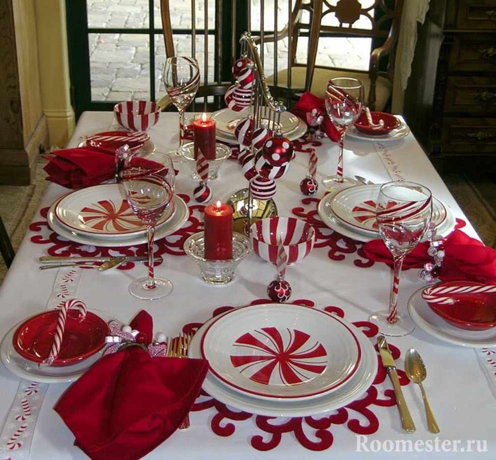 Бело-красная сервировка стола