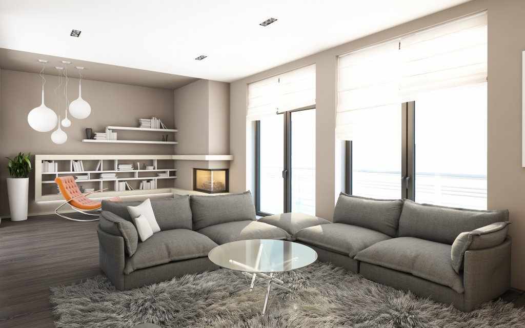 Серый диван в стиле хай-тек в интерьере