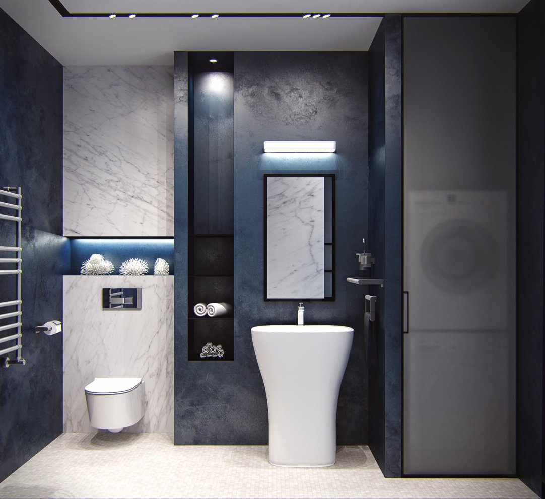 Интерьер туалета в черном цвете