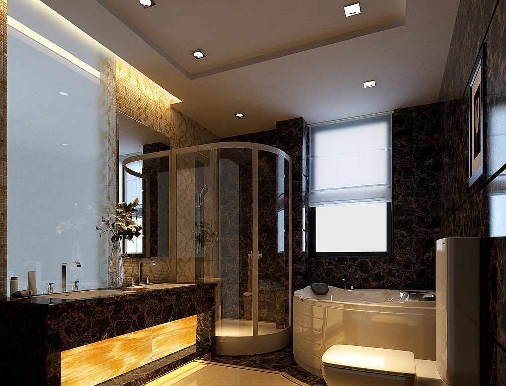 Интерьер ванной с потолком из гипсокартона