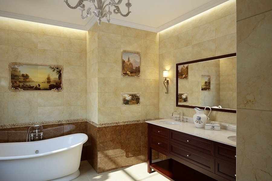 Керамическая плитка на стенах в ванной