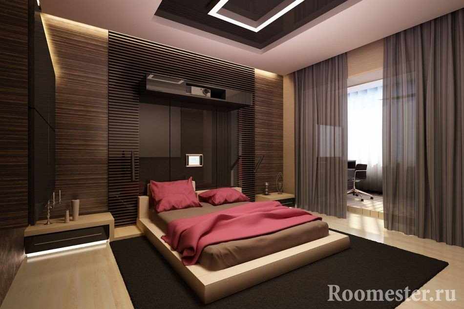 Интерьер спальной комнаты в стиле хай-тек