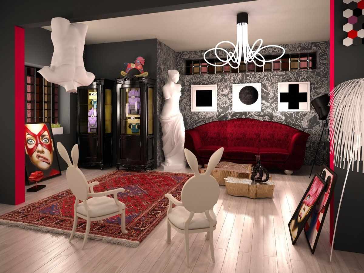 Ламинат на полу в гостиной в стиле китч