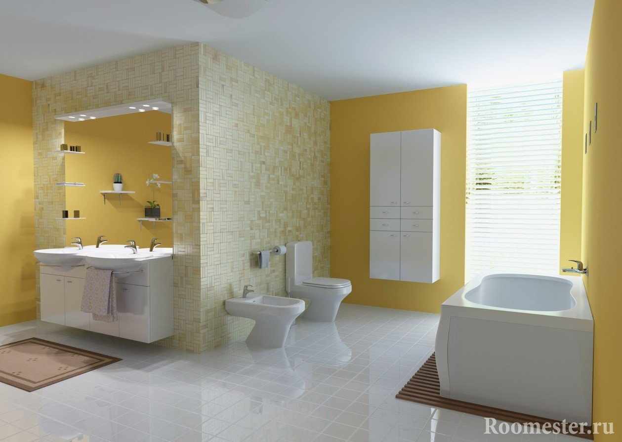 Желто-белая ванная комната