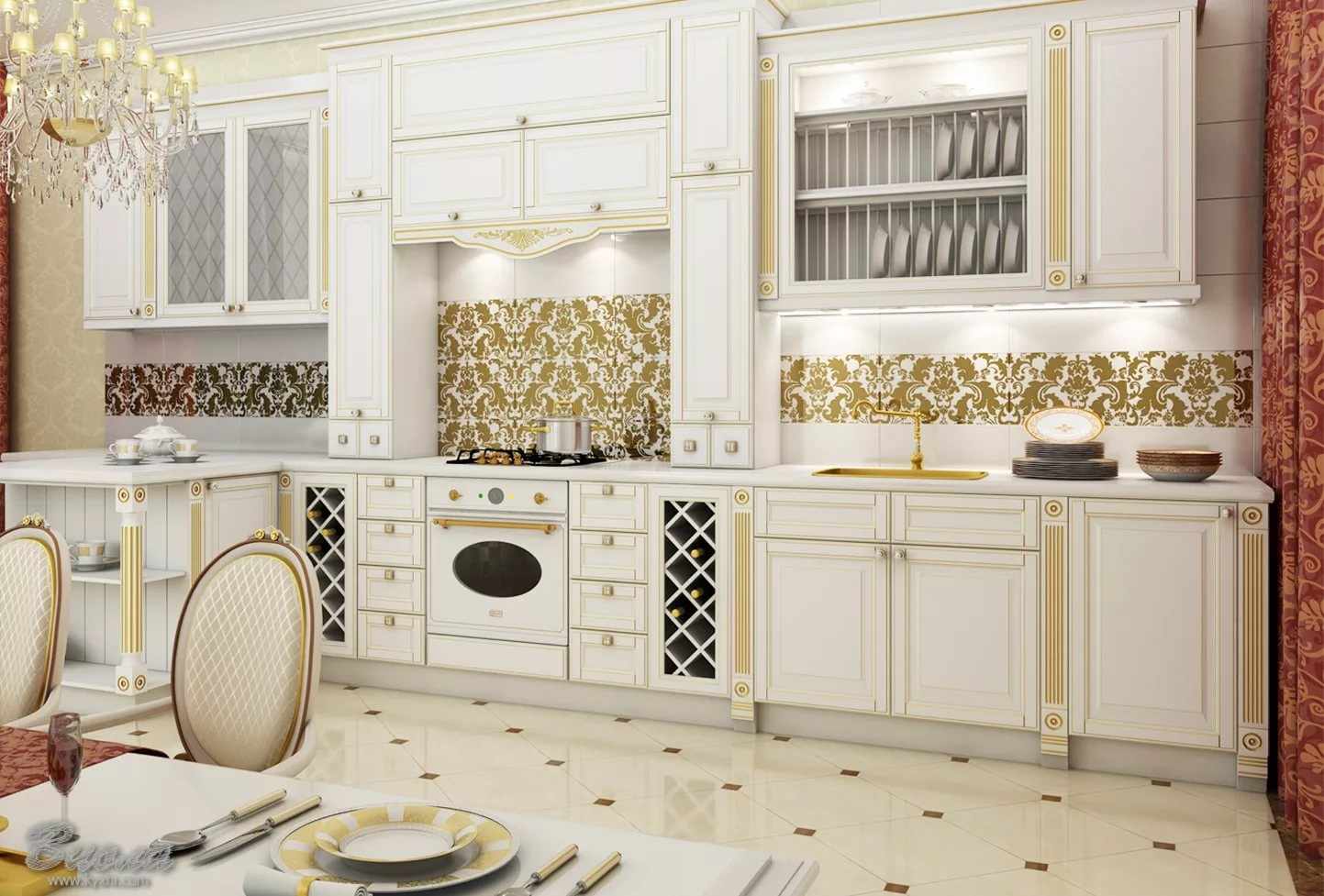Белый и золотой в интерьере и дизайне кухни